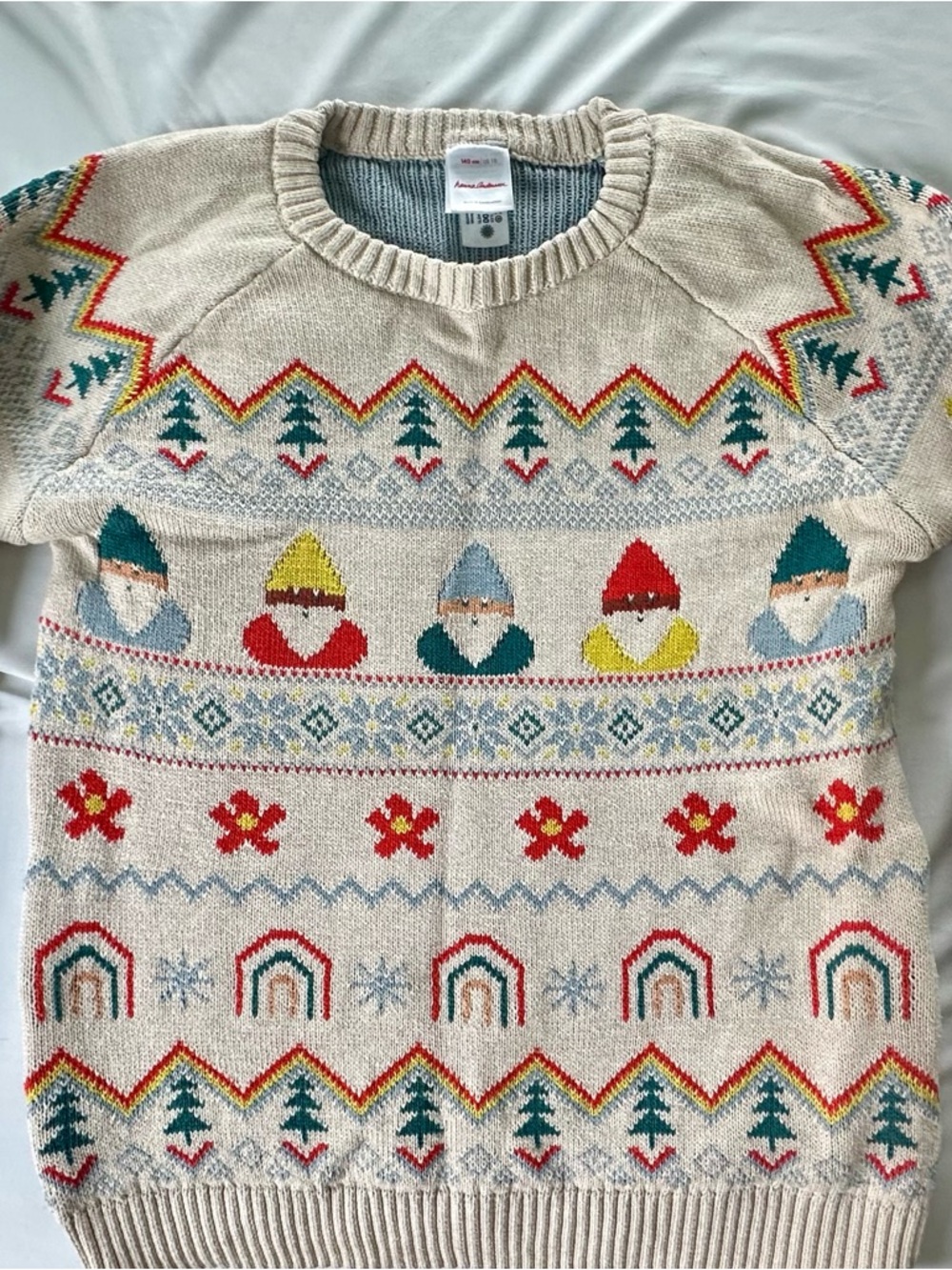 Hanna Andersson Cream Fair Isle Crewneck Sweater with Multicolor Gnomes